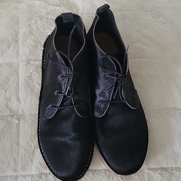 Zara Flat Leather Ankle Boots cow Furskin Size 41 Poited Toes Lace-up - Picture 8 of 10